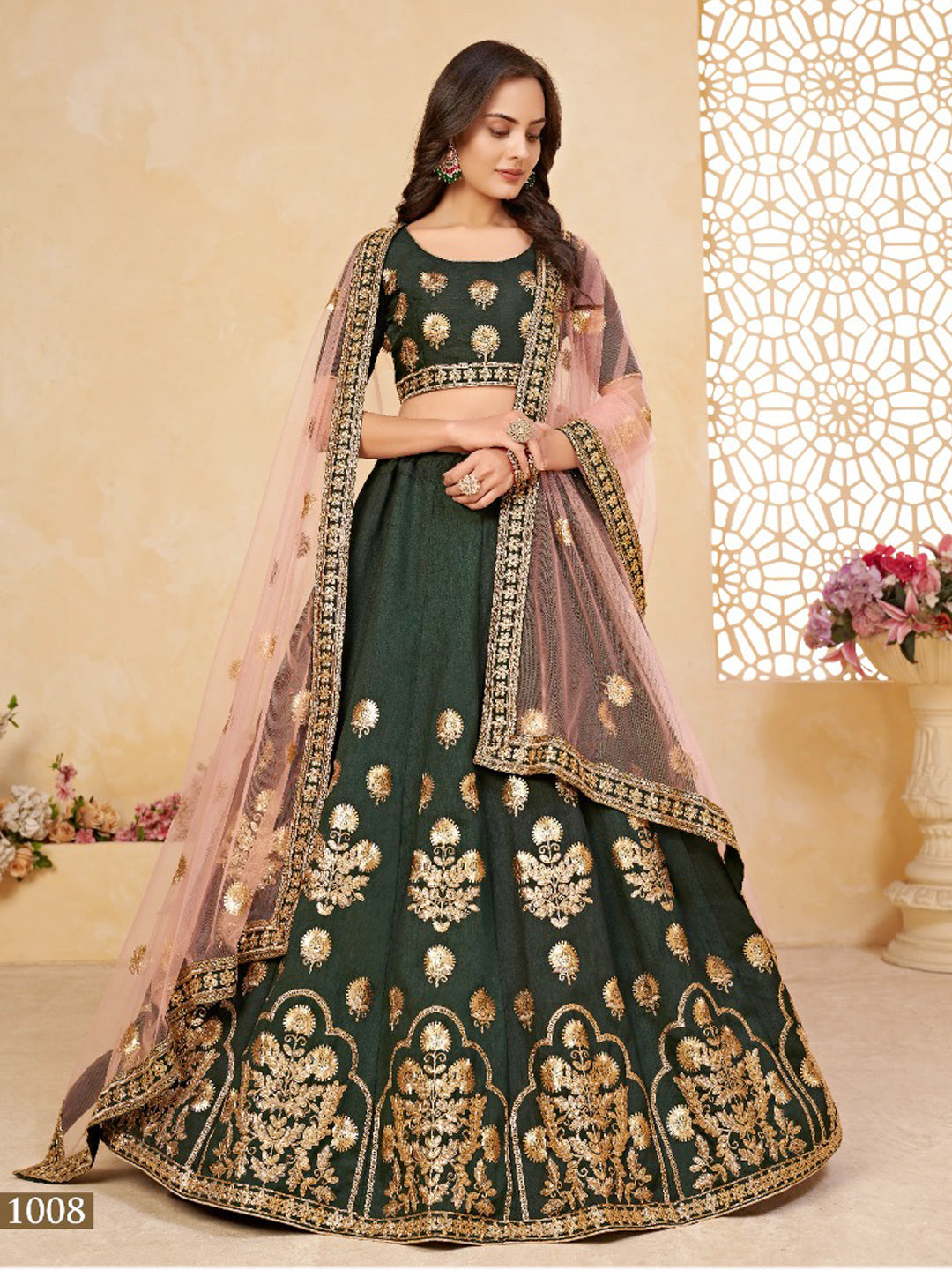 Embroidered Silk Festive Sangeet Lehenga in Green color-91042