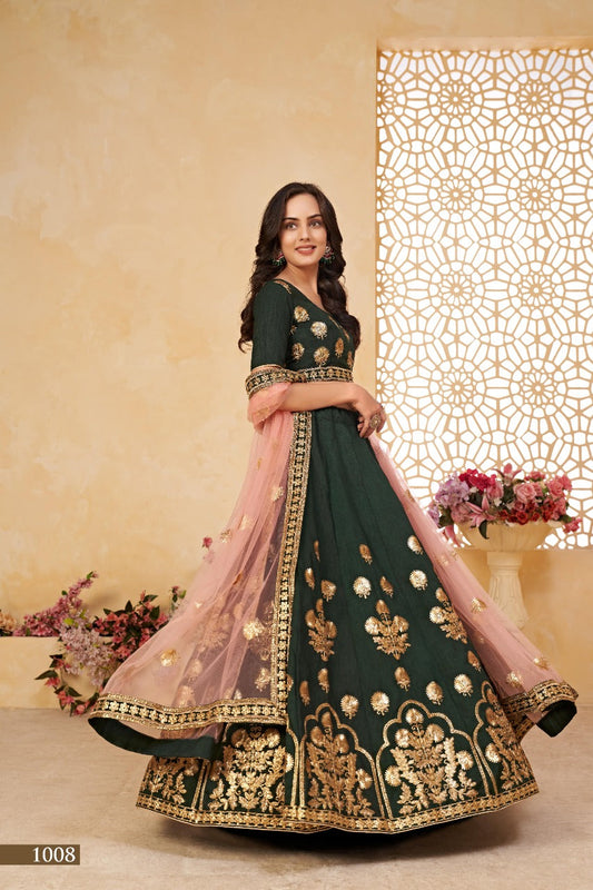 Embroidered Silk Festive Sangeet Lehenga in Green color-91042