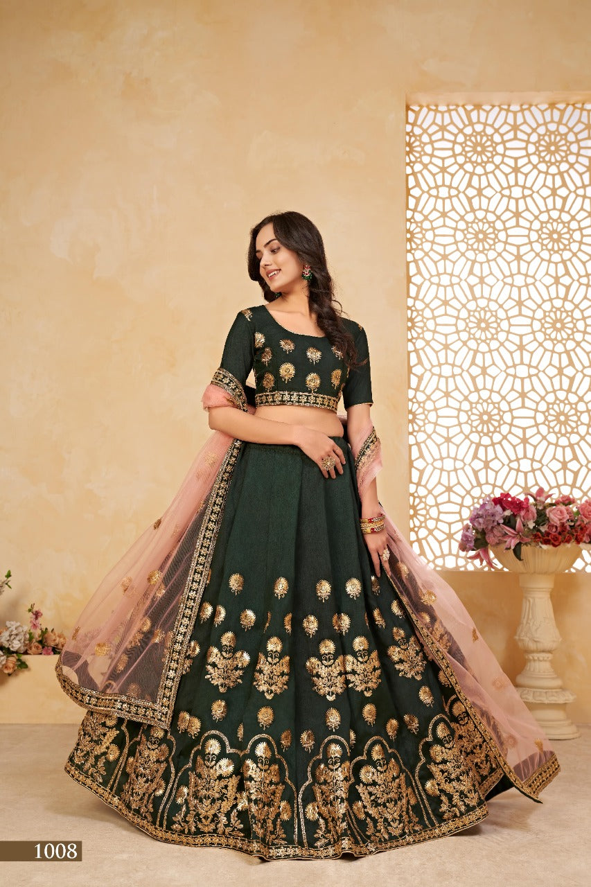 Embroidered Silk Festive Sangeet Lehenga in Green color-91042