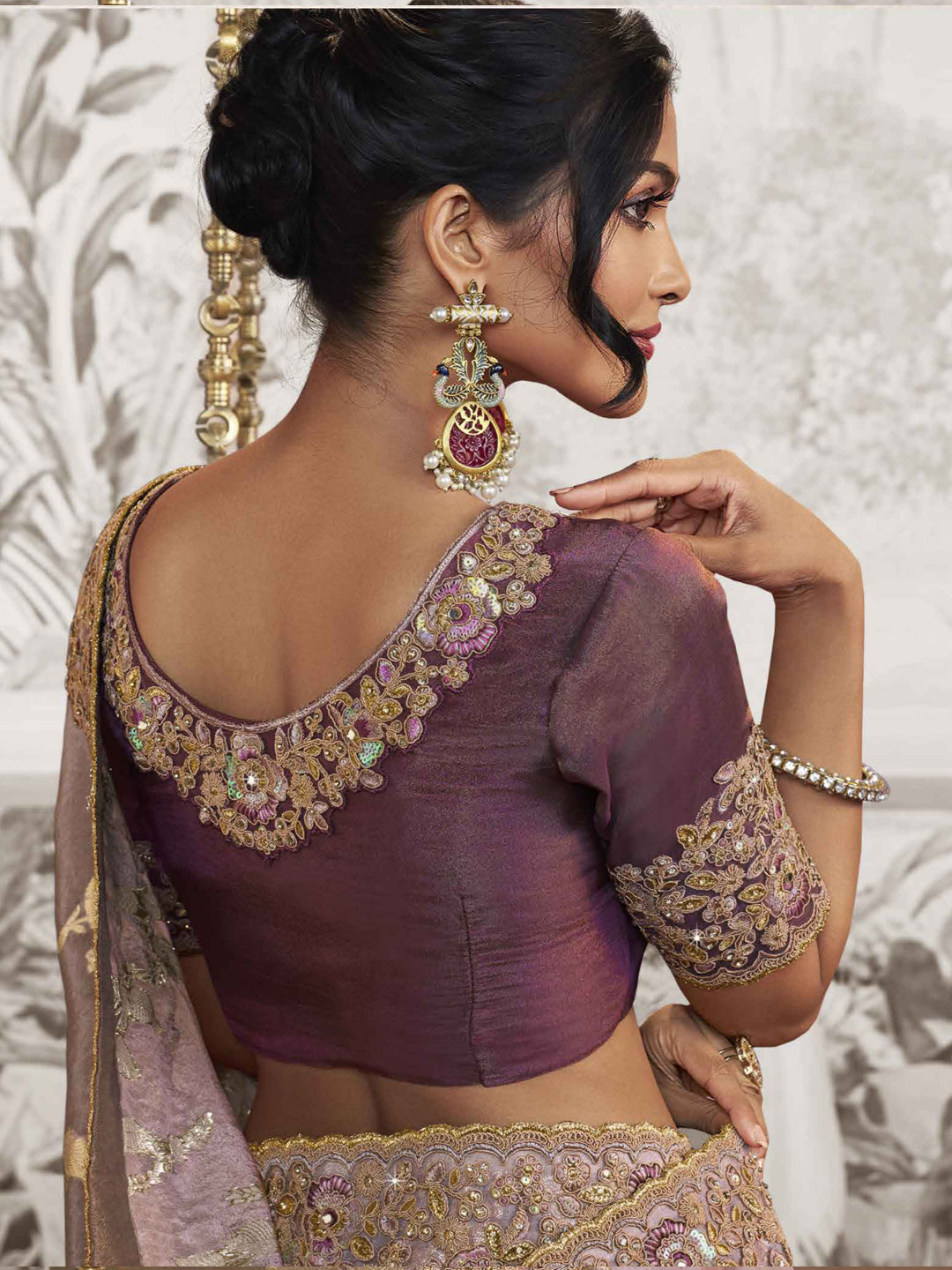 Embroidered Silk Traditional Partywear Saree In Violet Color-81740