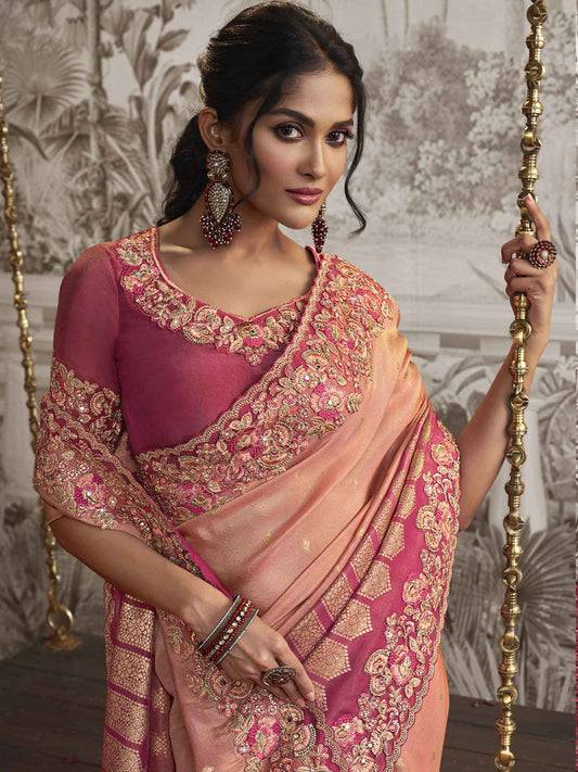 Embroidered Silk Traditional Partywear Saree In Pink Color-81743