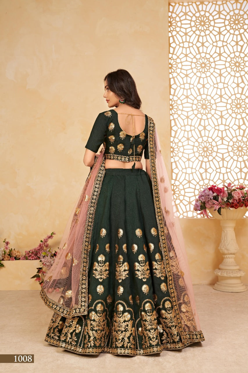 Embroidered Silk Festive Sangeet Lehenga in Green color-91042
