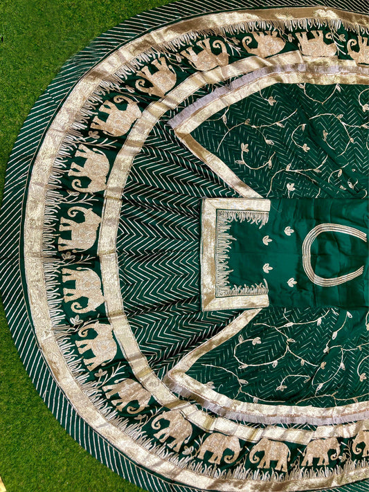 4 Meter Full Gher Satin Humarahi Pure Wedding Traditional Rajputi Poshak with Seekiya Gotta work-61028