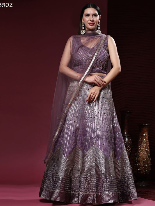 Mirror Coding Organza Lehenga in Purple