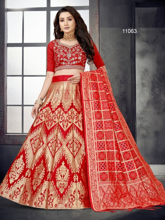Woven Banarasi Lehenga in Red