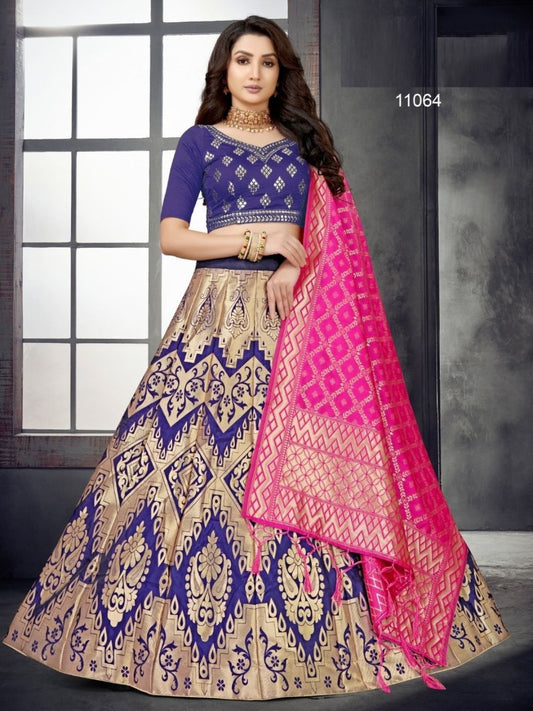 Woven Banarasi Lehenga in Blue