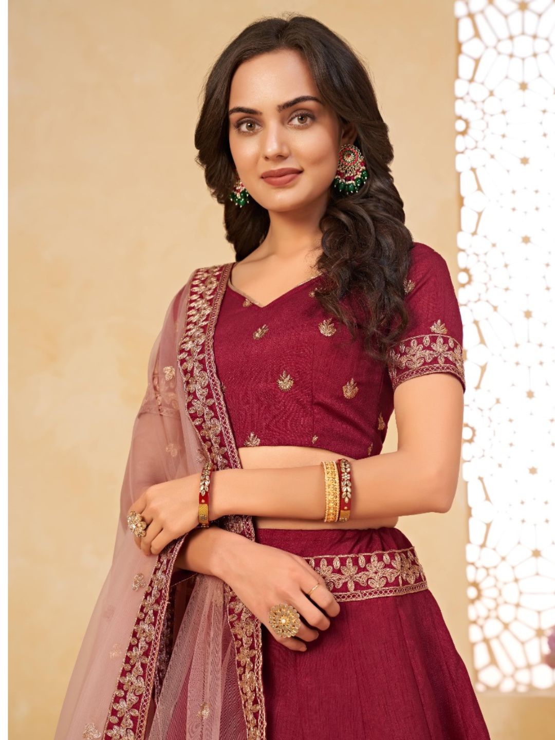 Embroidered Heavy Silk Lehenga in Purple