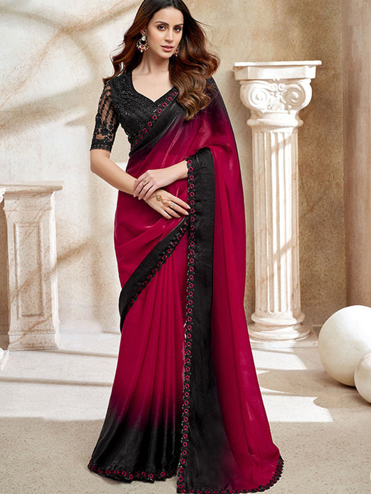 Fendi Digital Wedding Partywear Saree in Red and Black color-41051