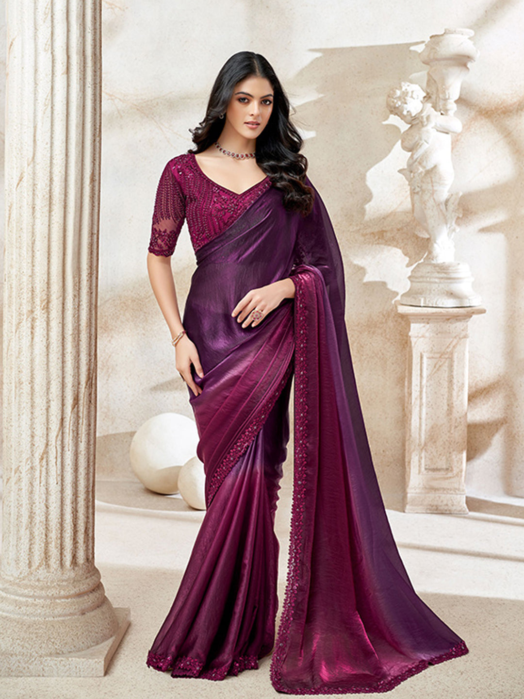 Fendi Digital Wedding Partywear Saree in Purple color-41053