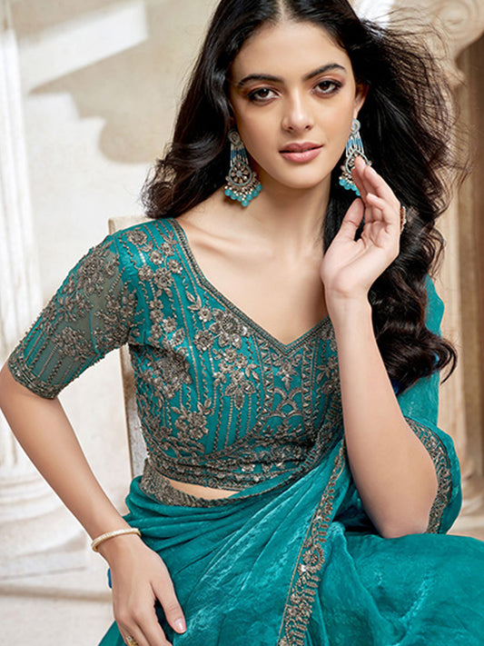 Fendi Digital Wedding Partywear Saree in Blue color-41055