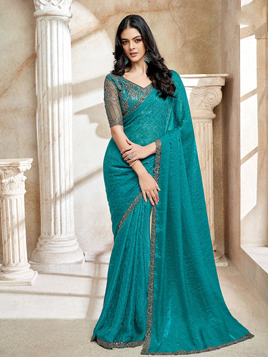 Fendi Digital Wedding Partywear Saree in Blue color-41055