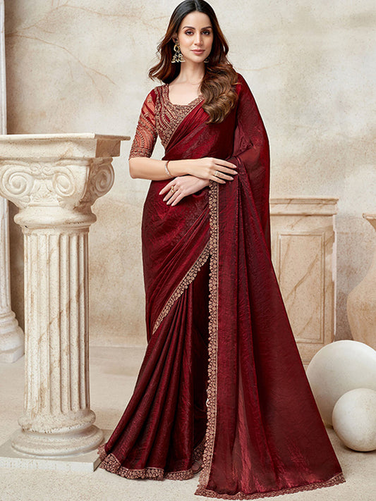 Fendi Wedding Partywear Saree in maroon color-41063