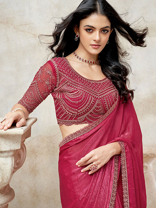 Fendi Wedding Partywear Saree in Pink color-41065