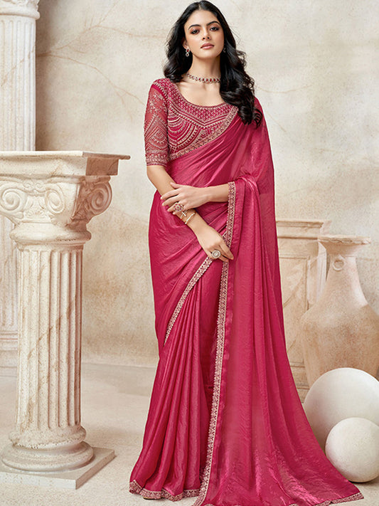 Fendi Wedding Partywear Saree in Pink color-41065