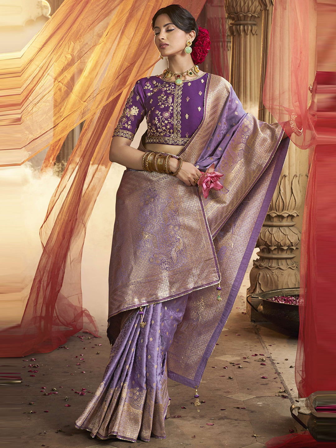 Lace Border Contrast Designer Pure Satin Traditional Saree-91260