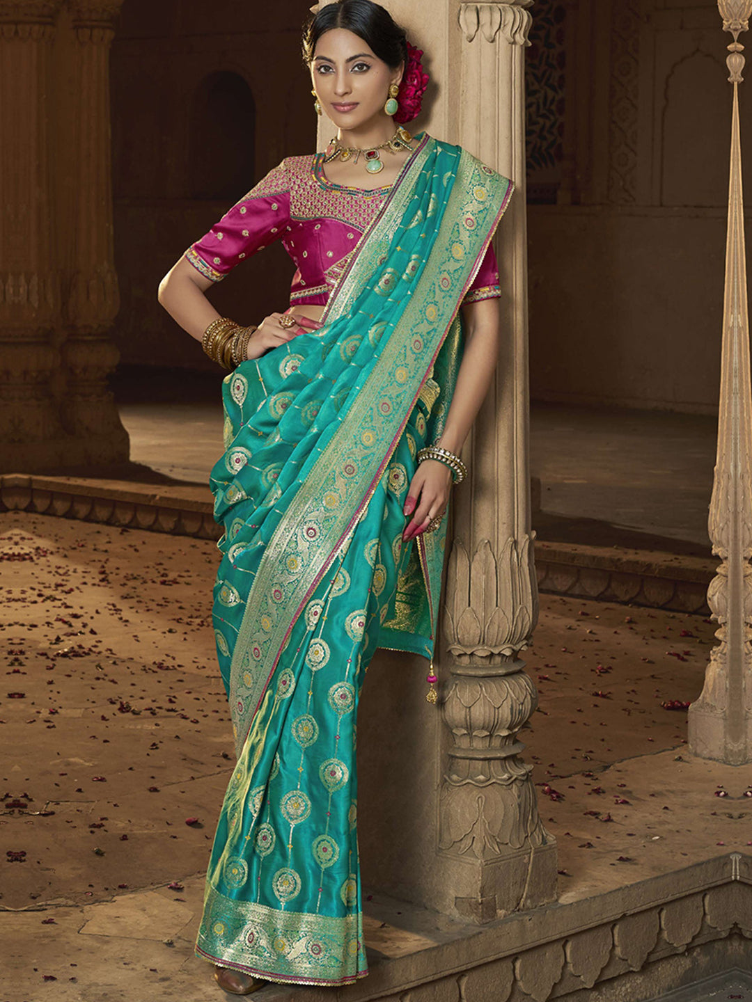 Lace Border Contrast Designer Pure Satin Traditional Saree-91261