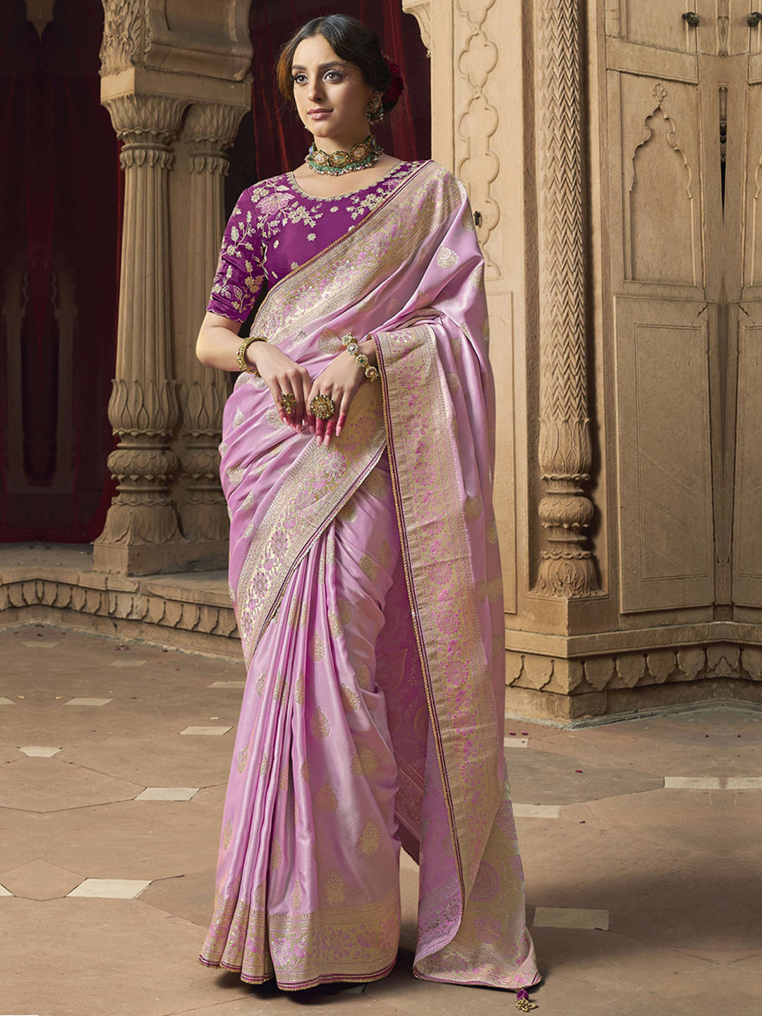 Lace Border Contrast Designer Pure Satin Traditional Saree-91262