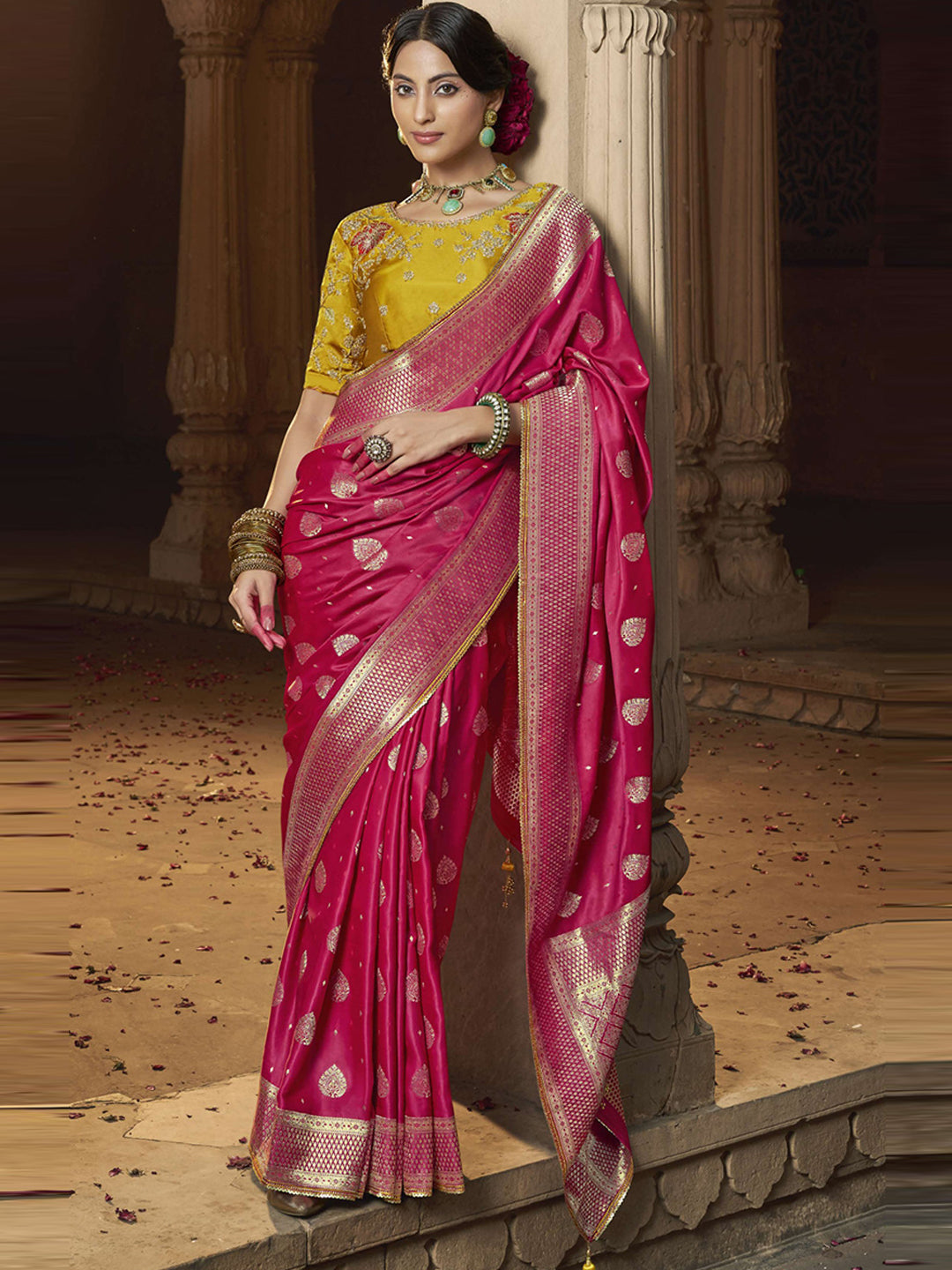 Lace Border Contrast Designer Pure Satin Traditional Saree-91264
