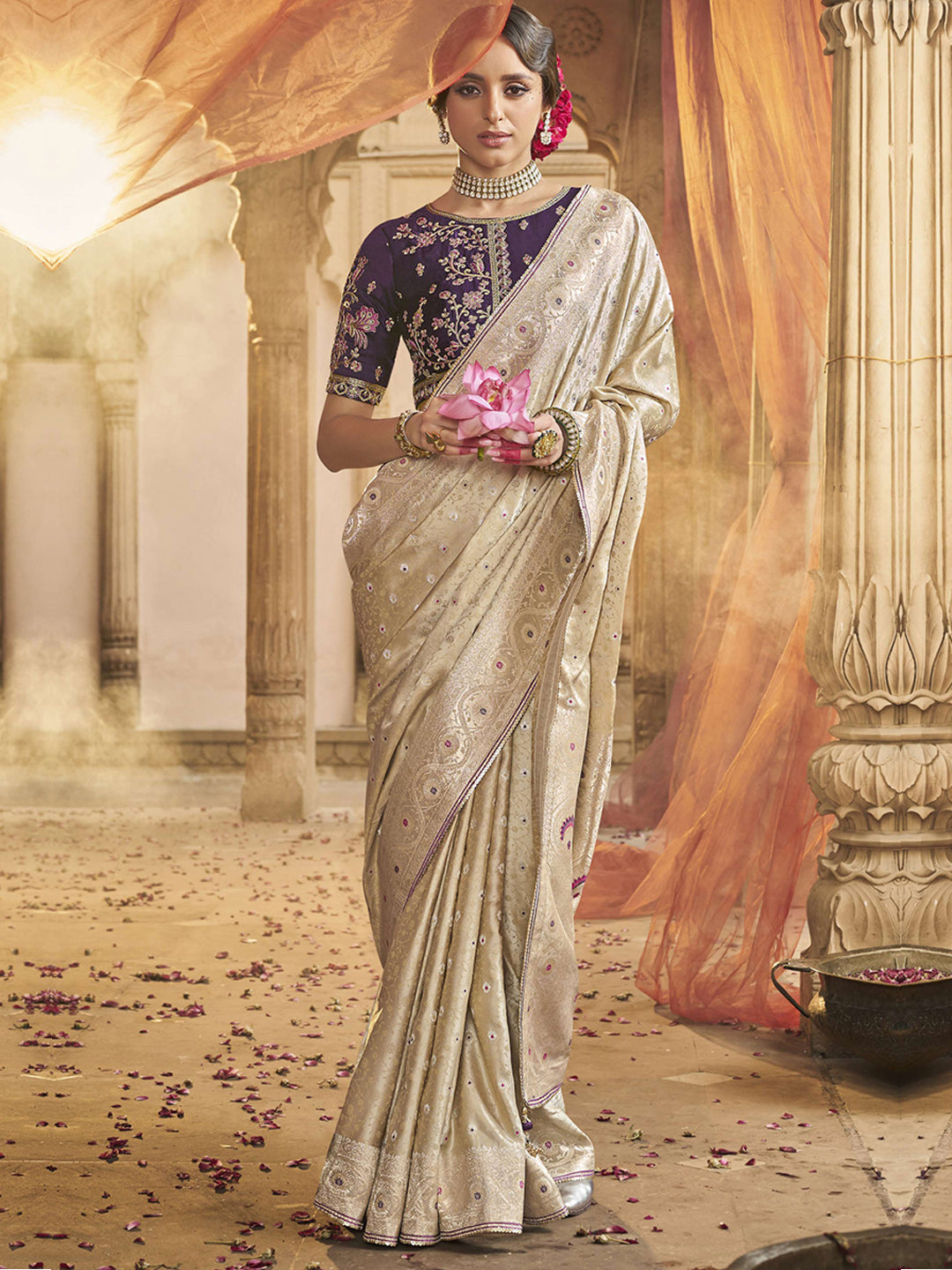 Lace Border Contrast Designer Pure Satin Traditional Saree-91265
