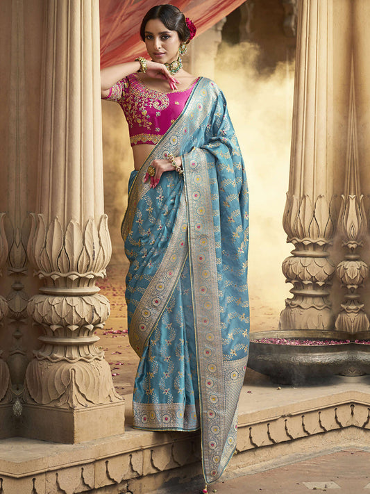 Lace Border Contrast Designer Pure Satin Traditional Saree-91267