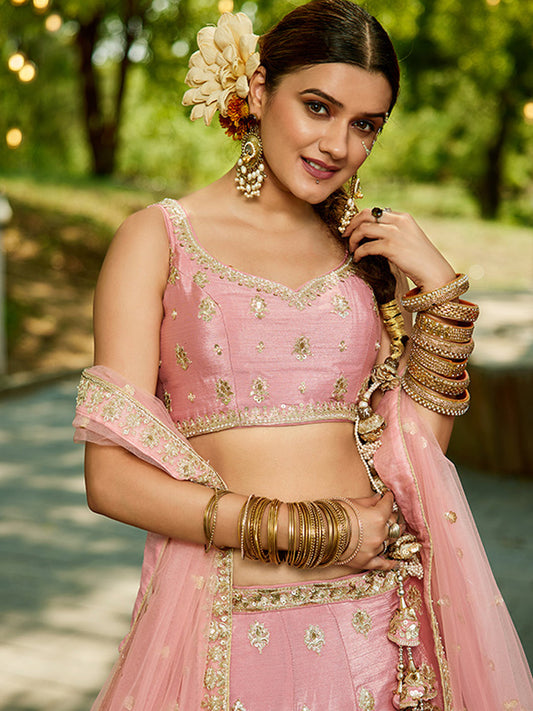 Chinnon Traditional Reception Wedding Lehenga In Pink color-41068