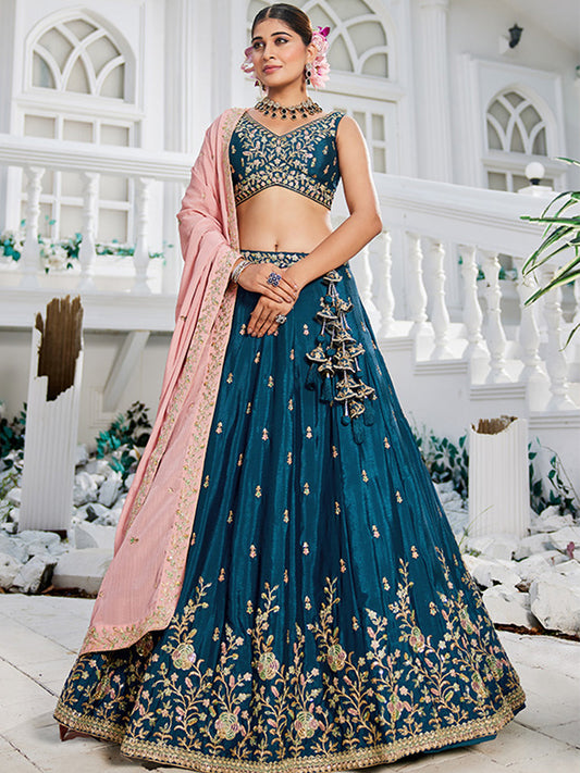 Chinnon Traditional Reception Wedding Lehenga In Blue color-41070