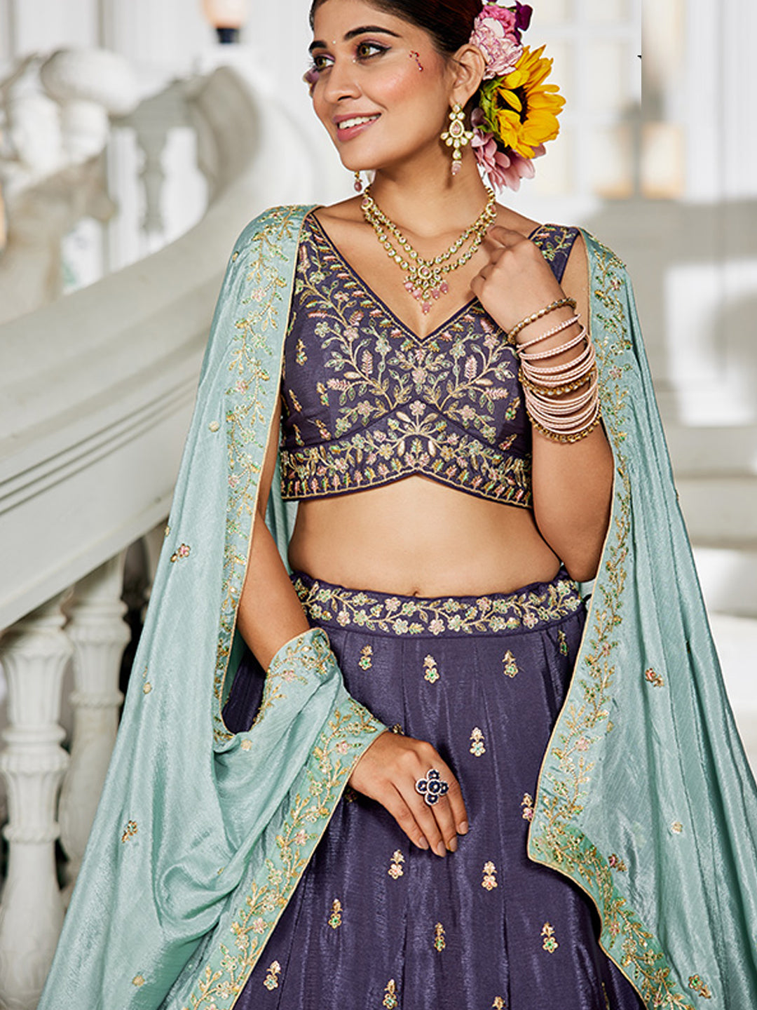 Chinnon Traditional Reception Wedding Lehenga In Purple color-41073