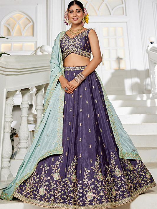 Chinnon Traditional Reception Wedding Lehenga In Purple color-41073