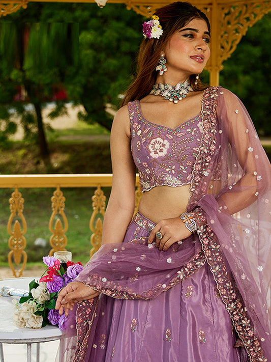 Satin Traditional Reception Wedding Lehenga In Purple color-41075