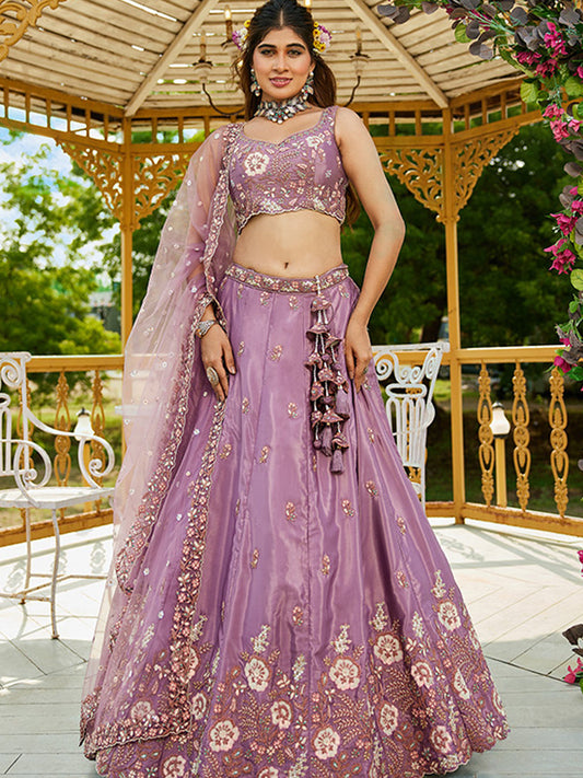 Satin Traditional Reception Wedding Lehenga In Purple color-41075
