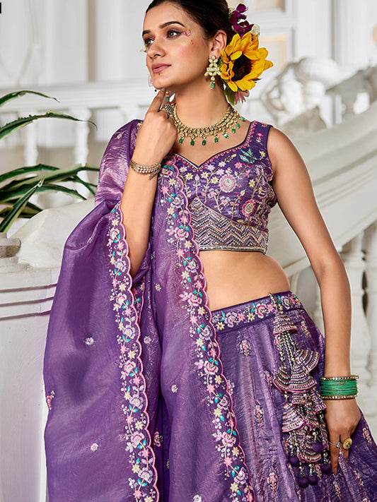 Tissue Traditional Reception Wedding Lehenga In Purple color-41079