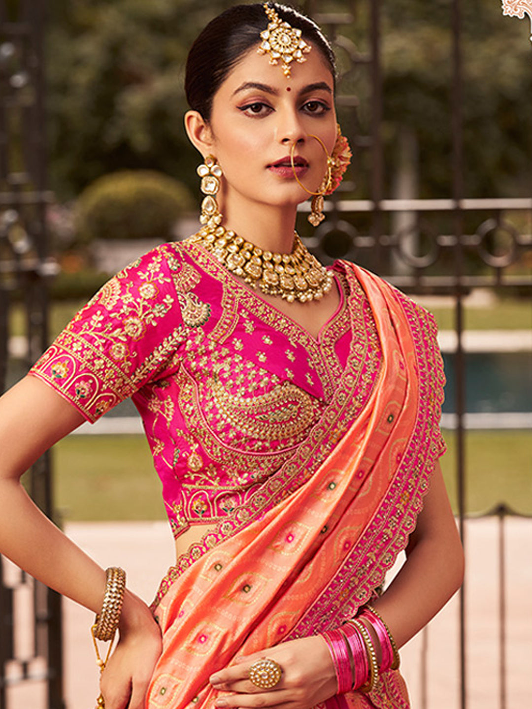 Banarasi Silk  Bridal Lehenga with Embroidered Work in Pink Color -41083