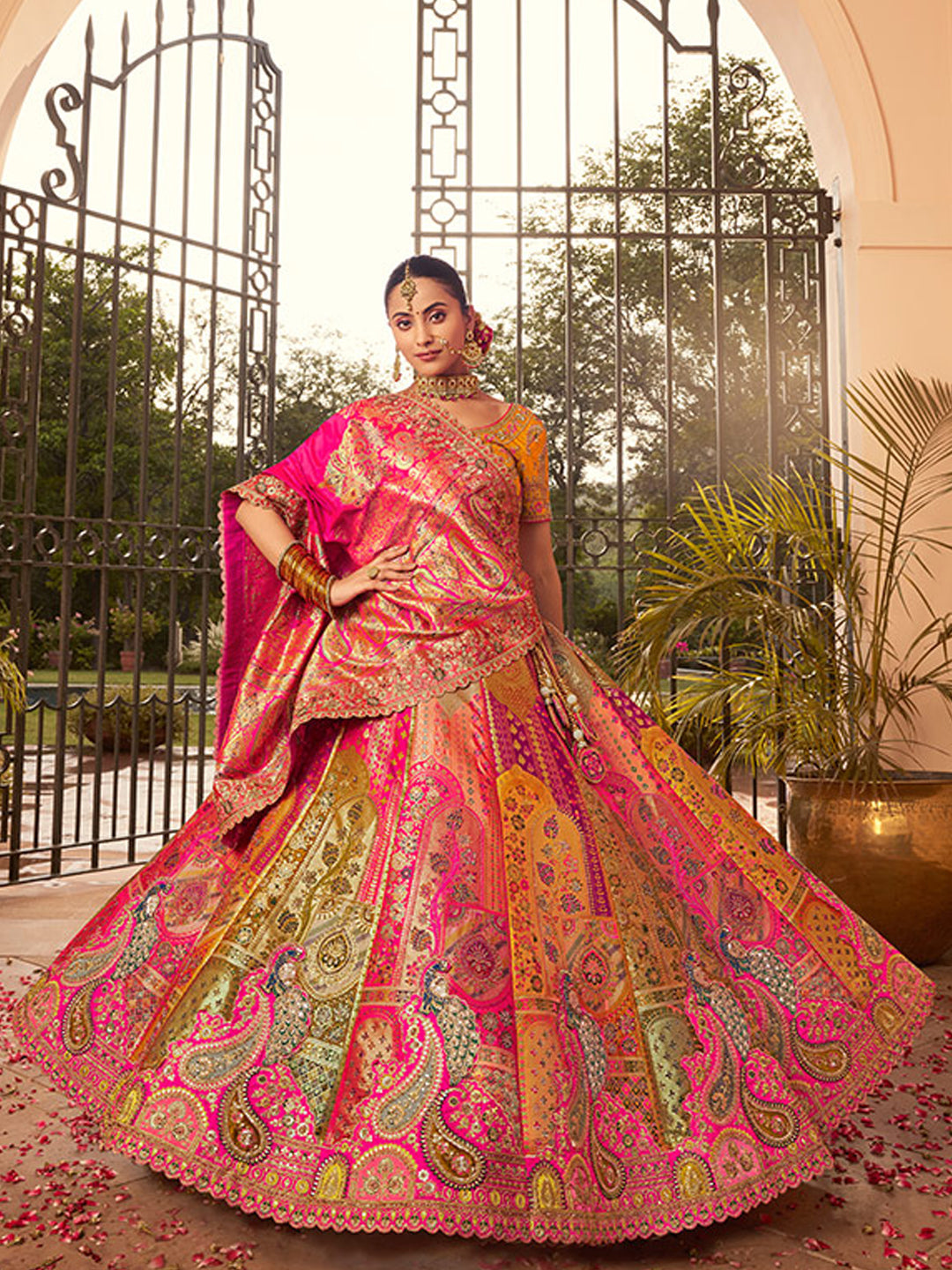 Banarasi Silk  Bridal Lehenga with Embroidered Work in Pink Color -41087