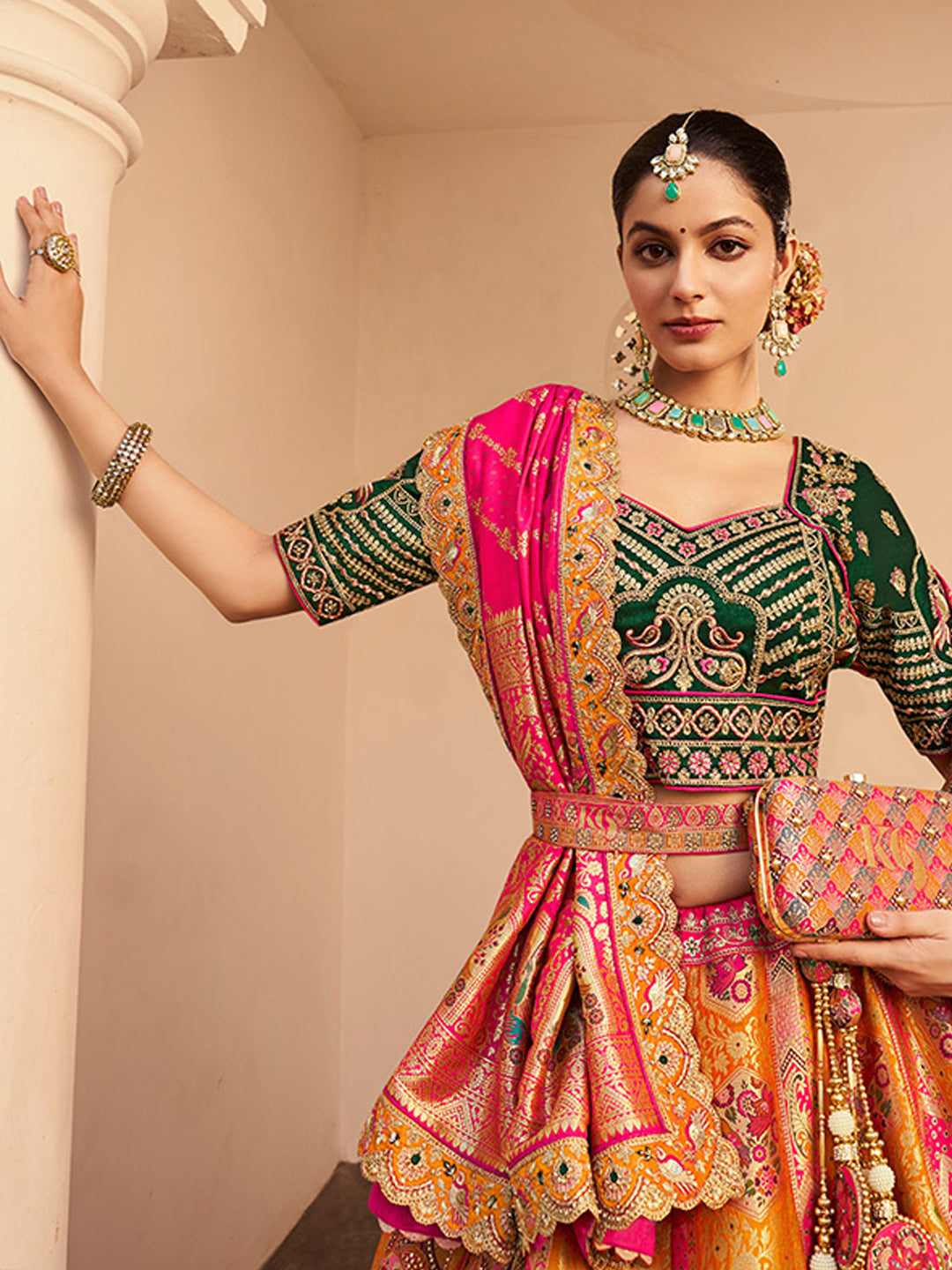 Banarasi Silk  Bridal Lehenga with Embroidered Work in Pink Color -41088