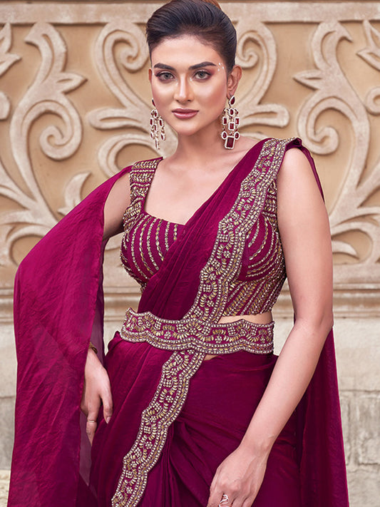 Dual Sequins with Hand Work Designer Satin Silk Ready To Wear Traditional Saree-91270