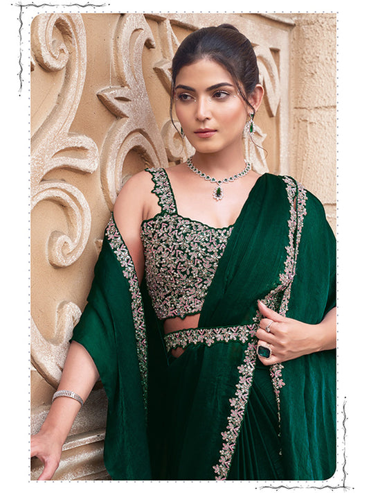 Dual Sequins with Hand Work Designer Satin Silk Ready To Wear Traditional Saree-91271