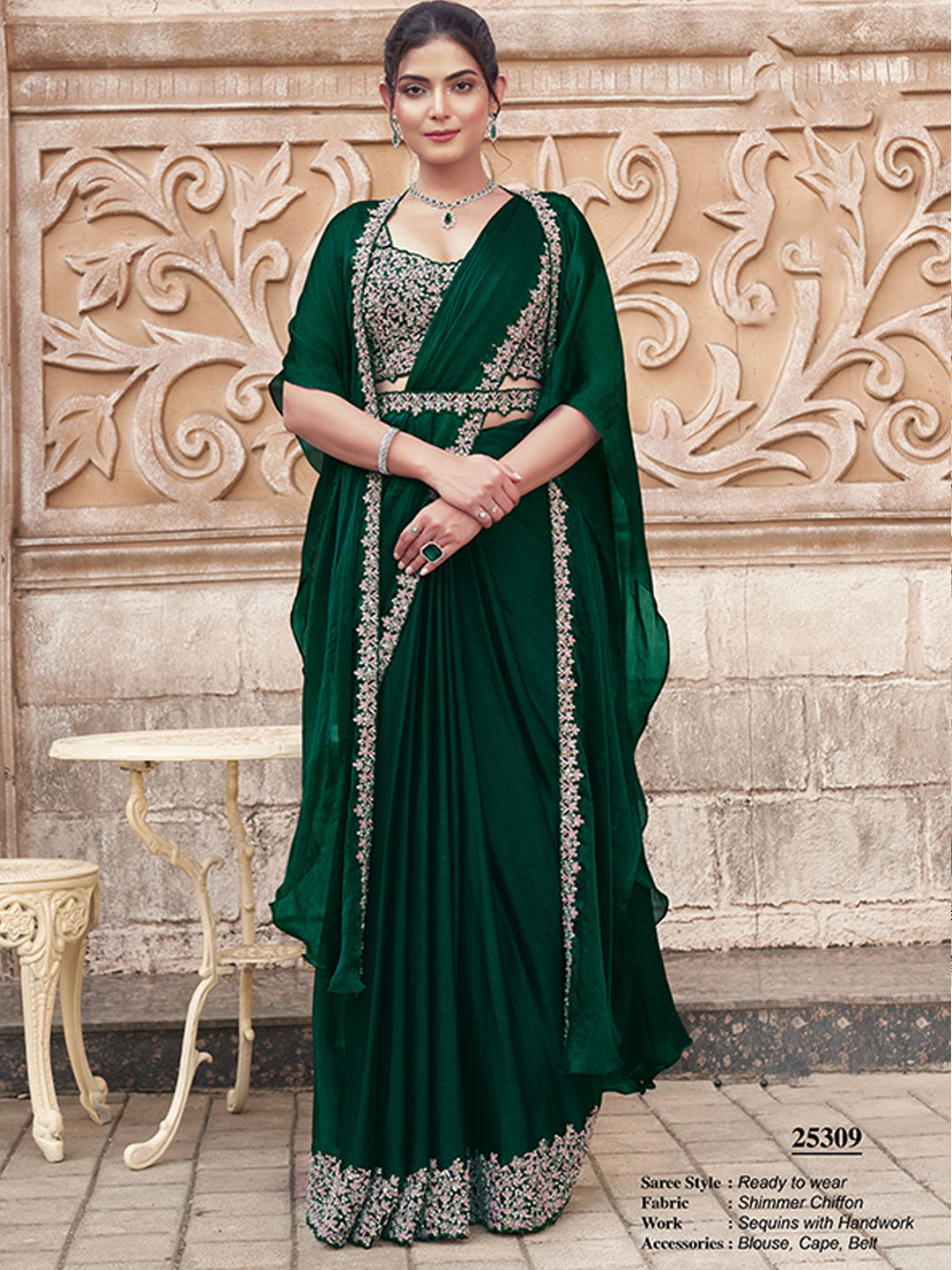 Dual Sequins with Hand Work Designer Satin Silk Ready To Wear Traditional Saree-91271