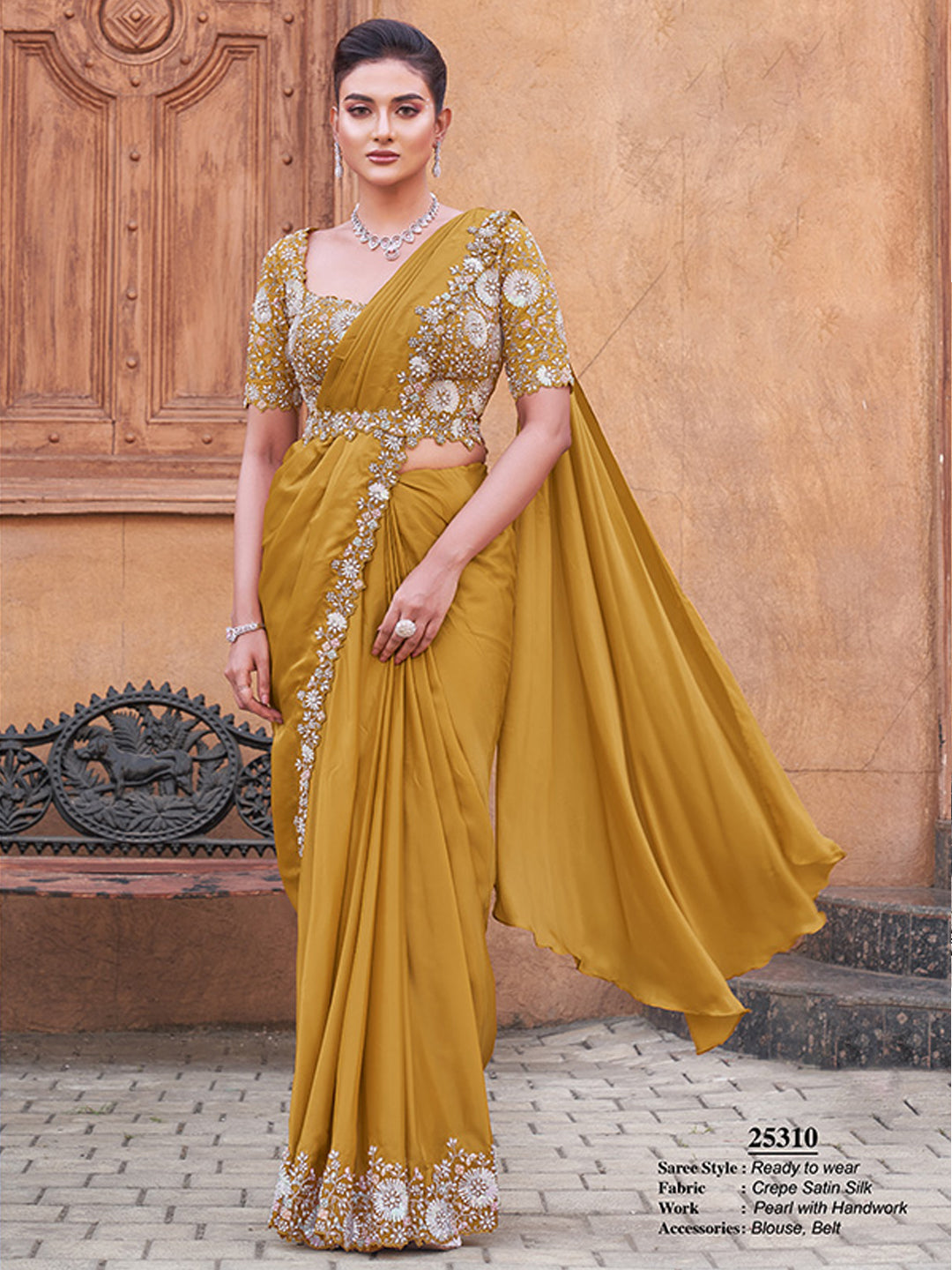 Dual Sequins with Hand Work Designer Satin Silk Ready To Wear Traditional Saree-91272