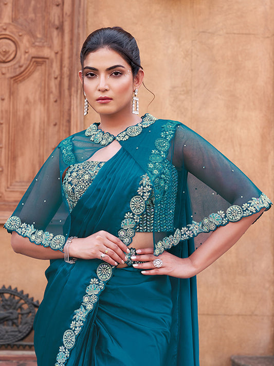 Dual Sequins with Hand Work Designer Satin Silk Ready To Wear Traditional Saree-91273