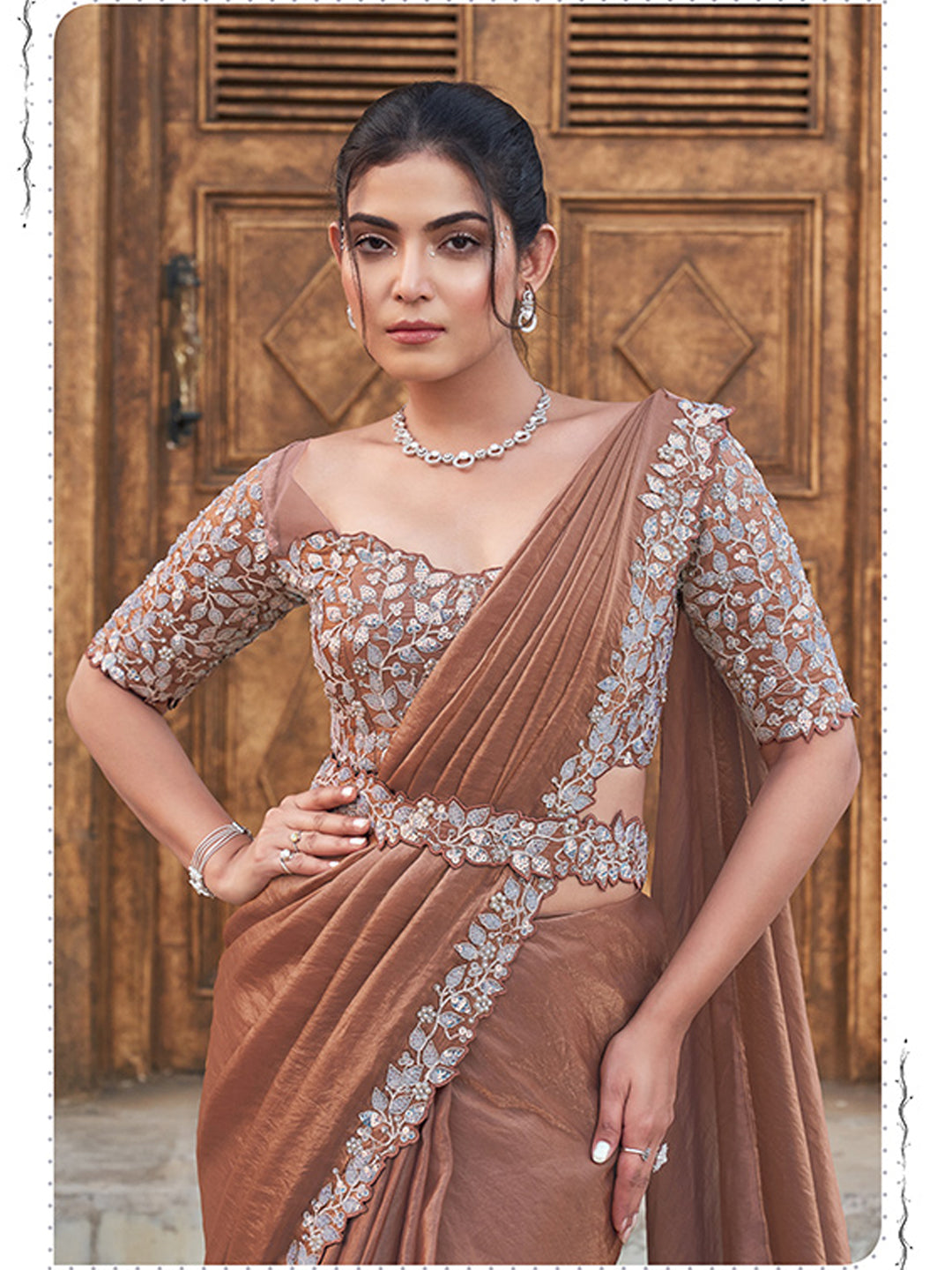 Dual Sequins with Hand Work Designer Satin Silk Ready To Wear Traditional Saree-91274