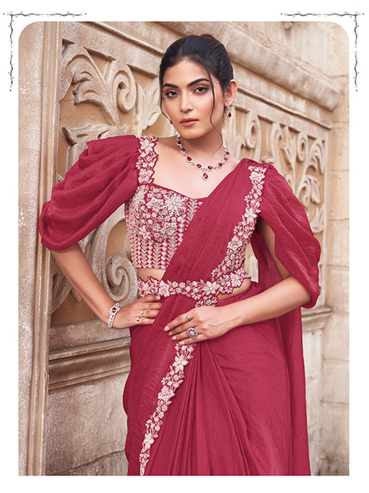 Dual Sequins with Hand Work Designer Satin Silk Ready To Wear Traditional Saree-91275