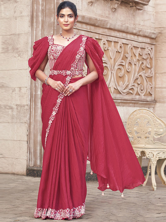 Dual Sequins with Hand Work Designer Satin Silk Ready To Wear Traditional Saree-91275