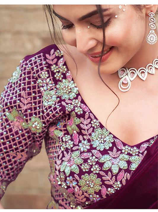 Dual Sequins with Hand Work Designer Satin Silk Ready To Wear Traditional Saree-91276