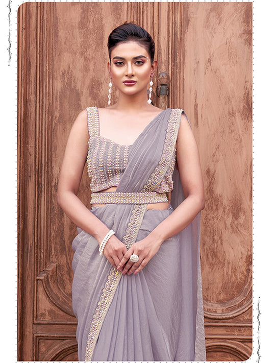 Dual Sequins with Hand Work Designer Satin Silk Ready To Wear Traditional Saree-91277