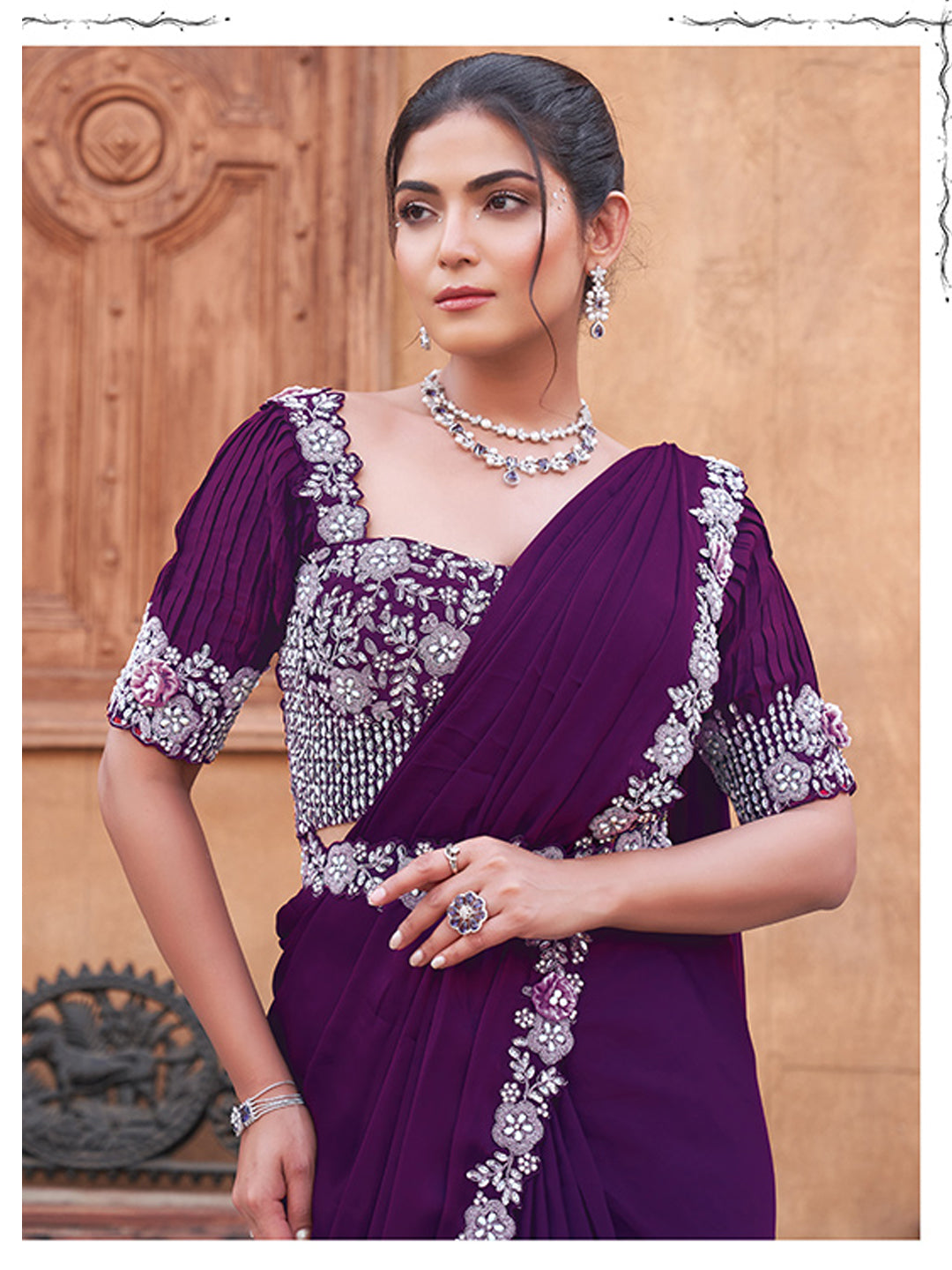 Dual Sequins with Hand Work Designer Satin Silk Ready To Wear Traditional Saree-91278