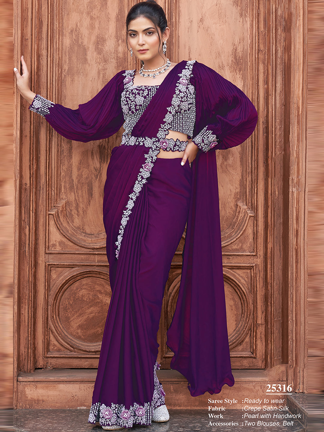 Dual Sequins with Hand Work Designer Satin Silk Ready To Wear Traditional Saree-91278