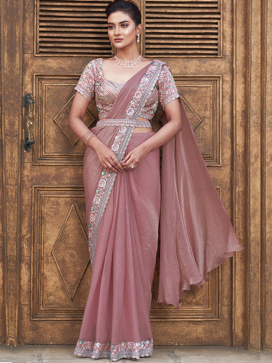 Dual Sequins with Hand Work Designer Satin Silk Ready To Wear Traditional Saree-91279