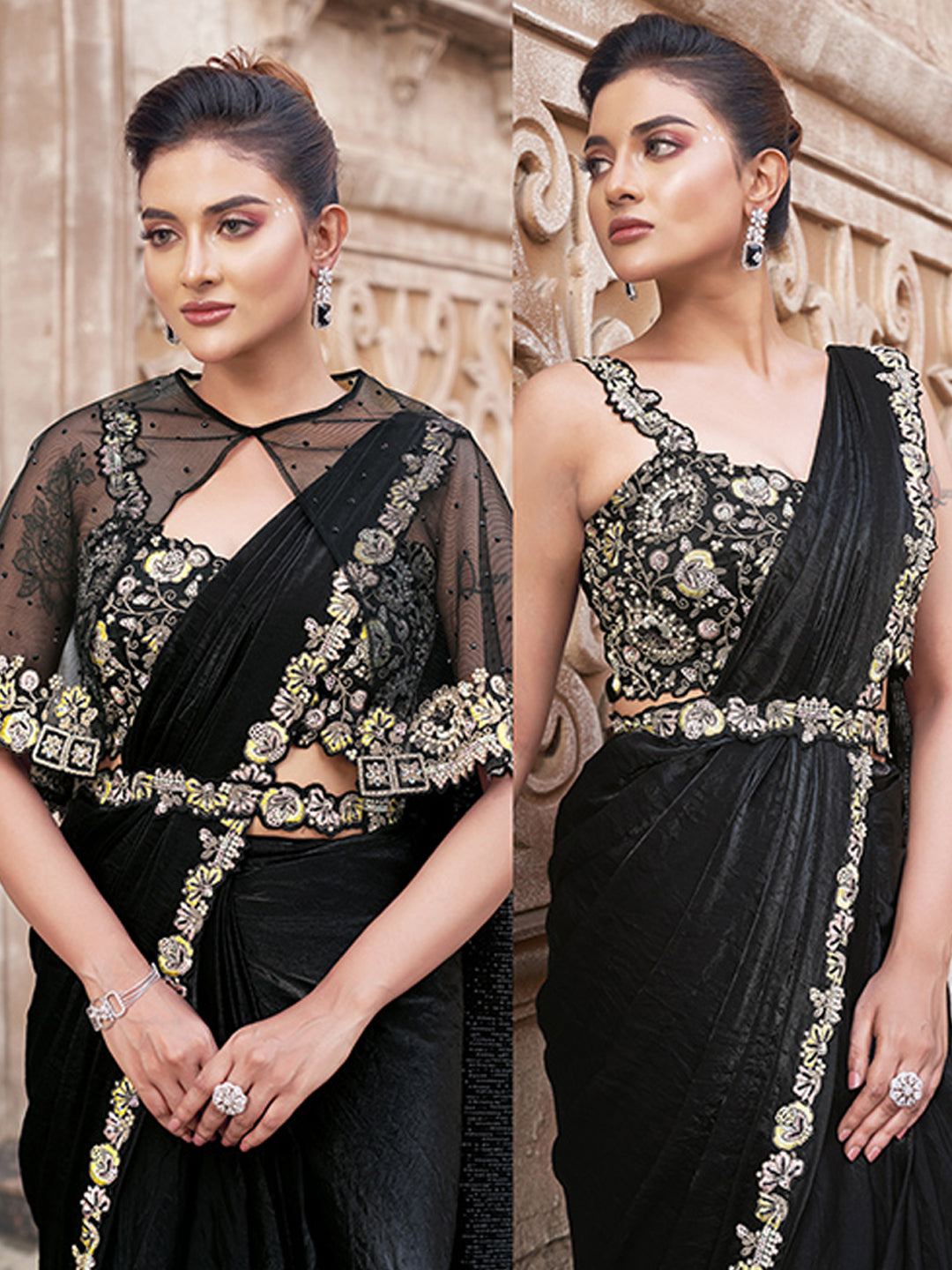 Dual Sequins with Hand Work Designer Satin Silk Ready To Wear Traditional Saree-91280