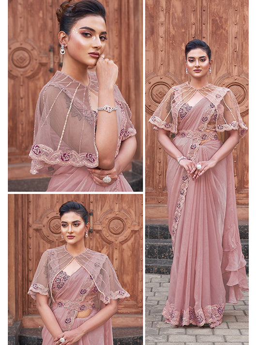 Dual Sequins with Hand Work Designer Satin Silk Ready To Wear Traditional Saree-91281