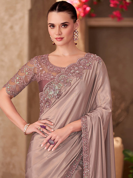 Shimmer Silk Crape With Sartin Wokr wedding Saree-41037